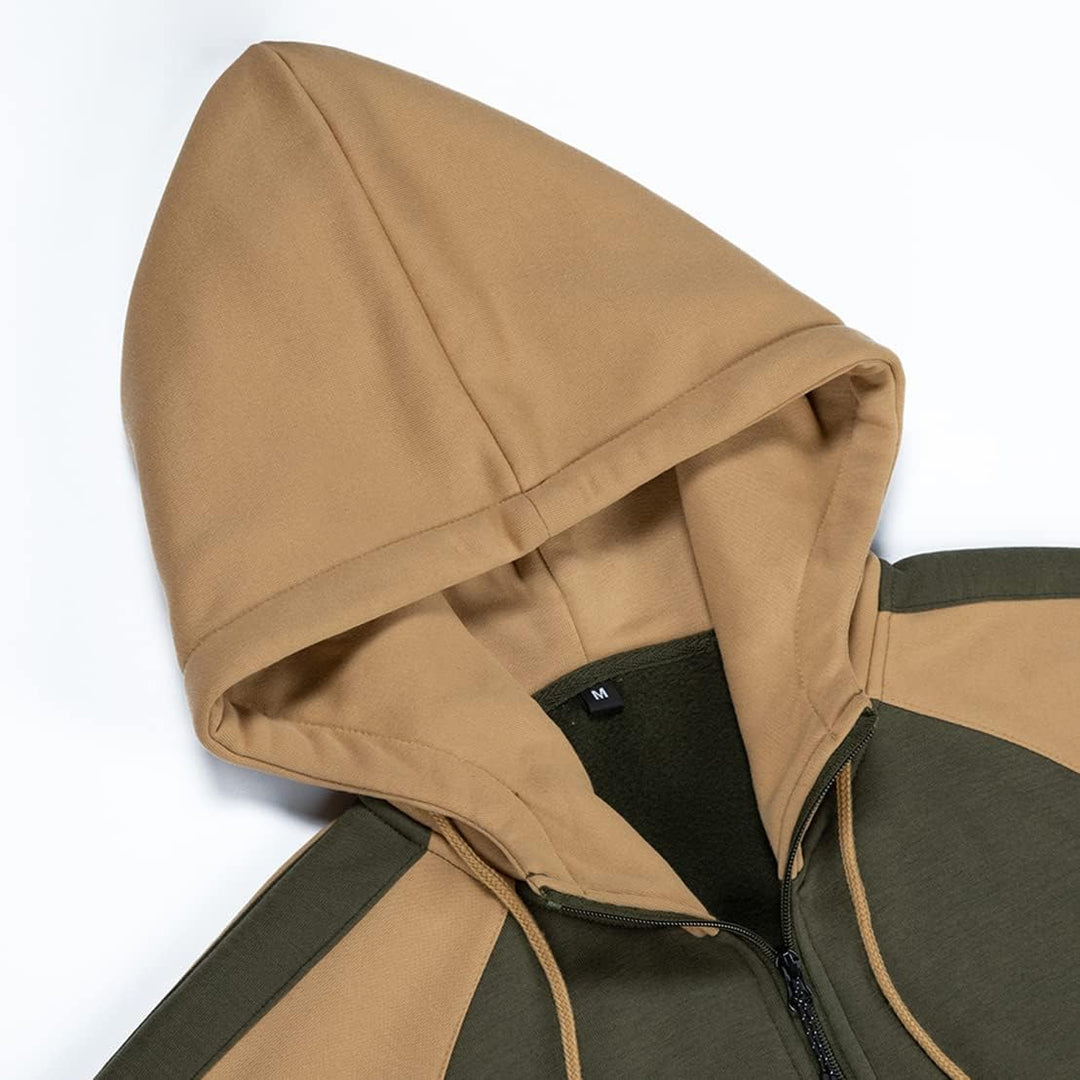 PADOLA Kapuzenpullover Herren Zip Up Hoodie Farbblock Übergangsjacke Langarm Pullover Patschwork Win