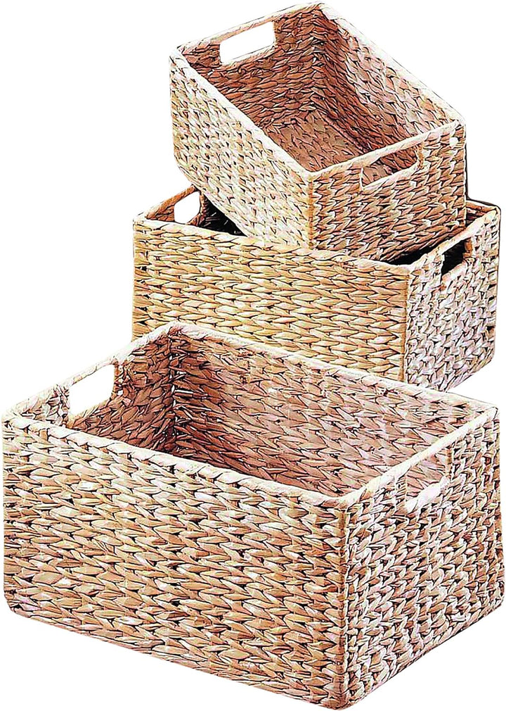Kobolo Regalkorb Korb eckig - Wasserhyazinthe - 3er Set