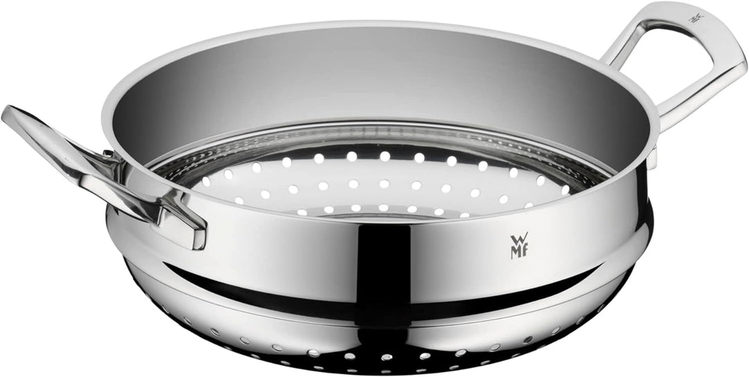 WMF Multiply Wokpfanne 28 cm, Wok Induktion unbeschichtet, Metalldeckel mit Wrasenabzug, Mehrschicht