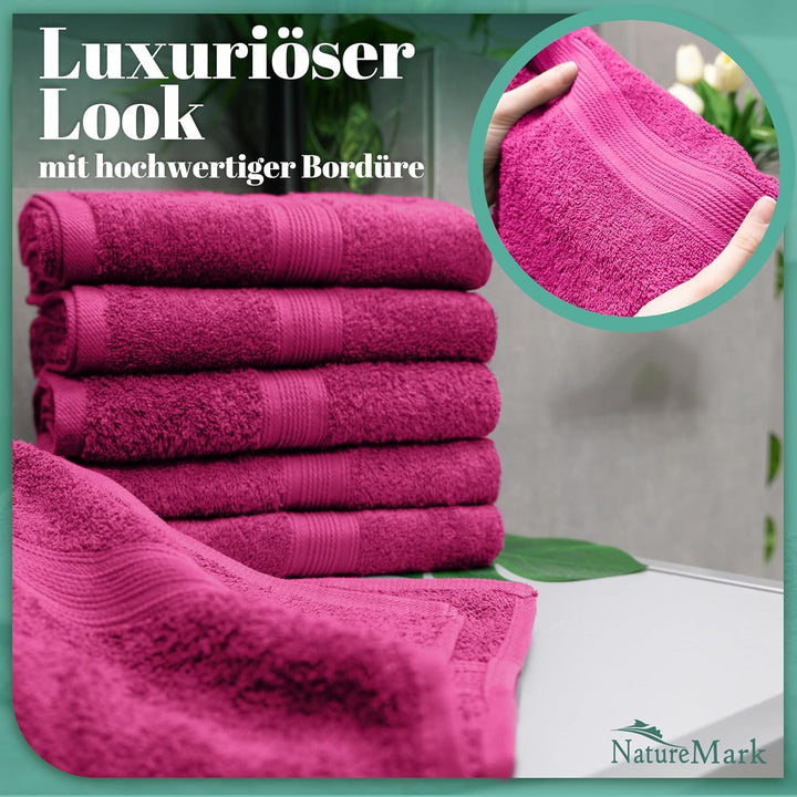NatureMark 8er Pack Frottier Handtücher 50x100cm, 100% Baumwolle, Pink, 50 x 100 cm