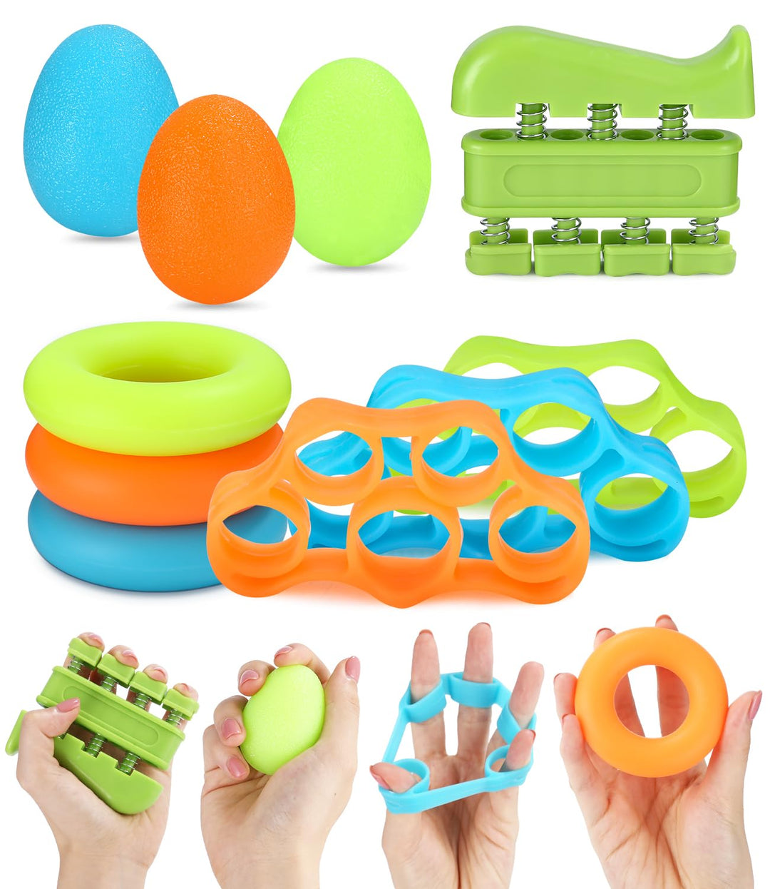 Jissta 10-Pack Handtrainer Fingertrainer,Eiförmige Griffbälle,Fingerwiderstandsbänder, Finger Traini