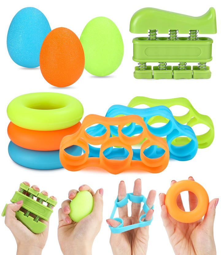 Jissta 10-Pack Handtrainer Fingertrainer,Eiförmige Griffbälle,Fingerwiderstandsbänder, Finger Traini