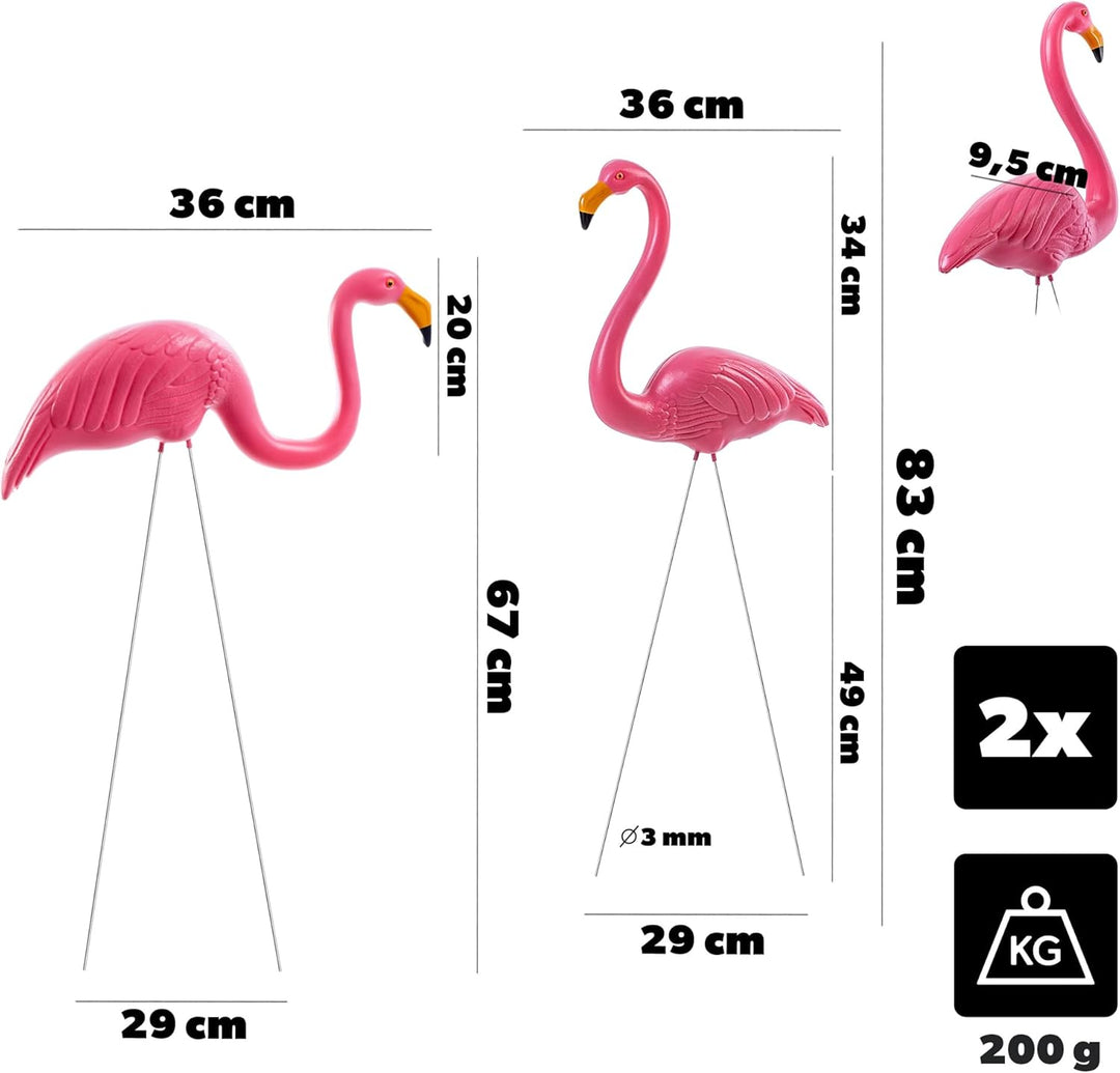 KADAX 2 Stück Garten-Flamingofigur, 83cm Dekofigur Flamingo, Gartenstecker aus Kunststoff, Gartenfig