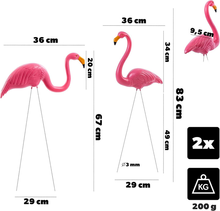 KADAX 2 Stück Garten-Flamingofigur, 83cm Dekofigur Flamingo, Gartenstecker aus Kunststoff, Gartenfig