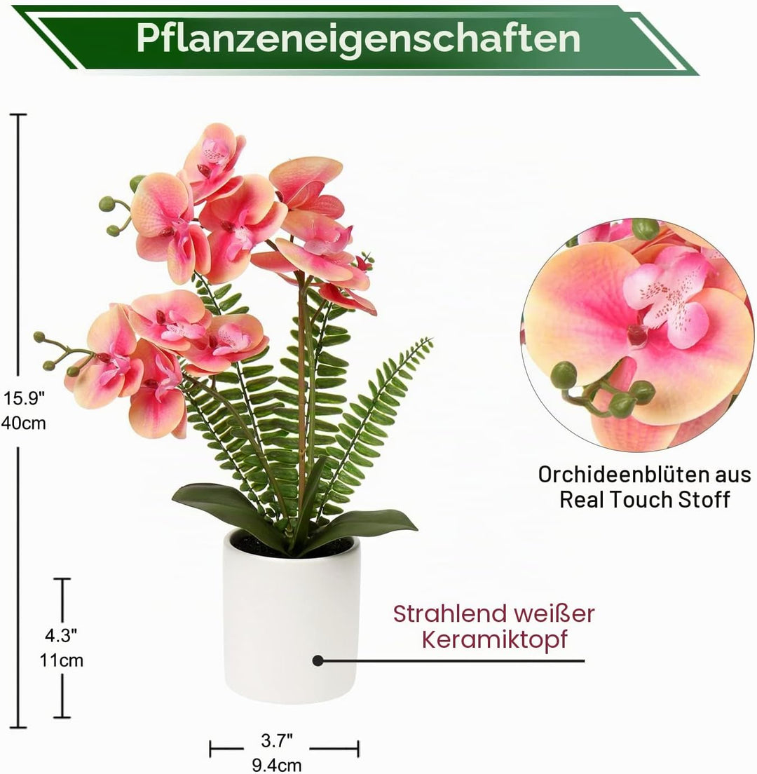 Kunstblume Orchidee Künstlich Phalenopsis Blumen im Keramiktopf Kunstpflanze für Home Office Hochzei