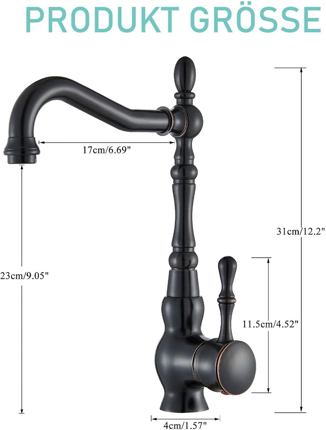 Suguword Schwarz Antikes Retro Einhebelmischer Bad Wasserhahn Waschtisch Armatur mit 360 ° schwenkba