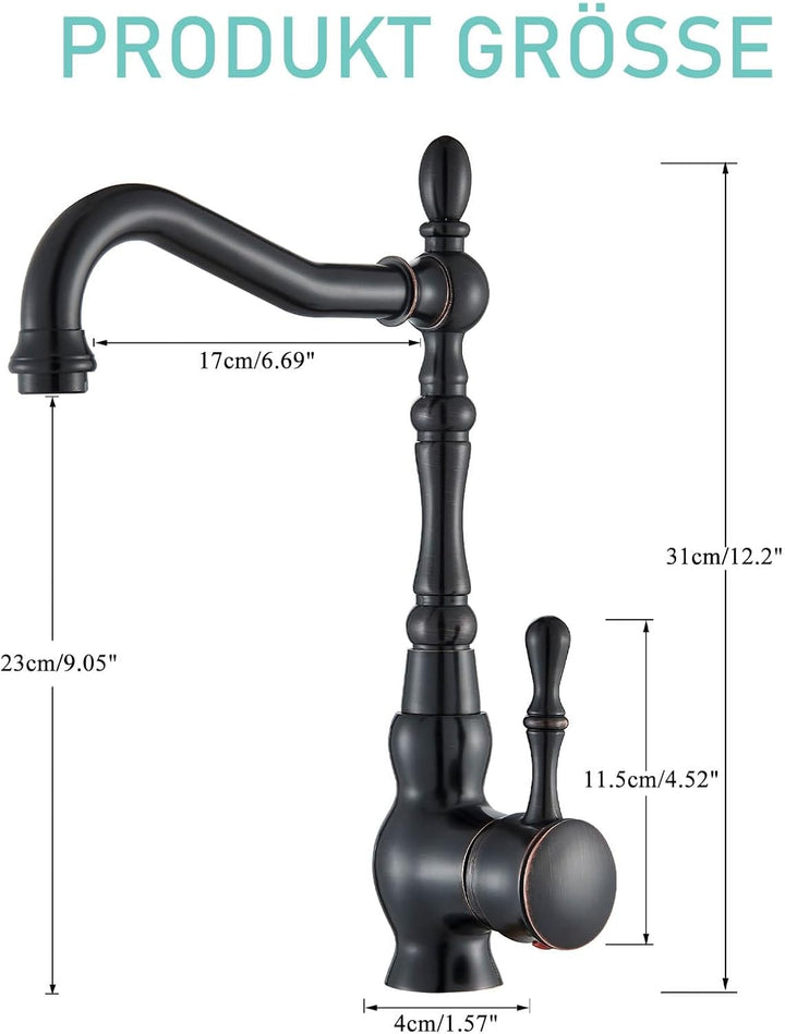 Suguword Schwarz Antikes Retro Einhebelmischer Bad Wasserhahn Waschtisch Armatur mit 360 ° schwenkba