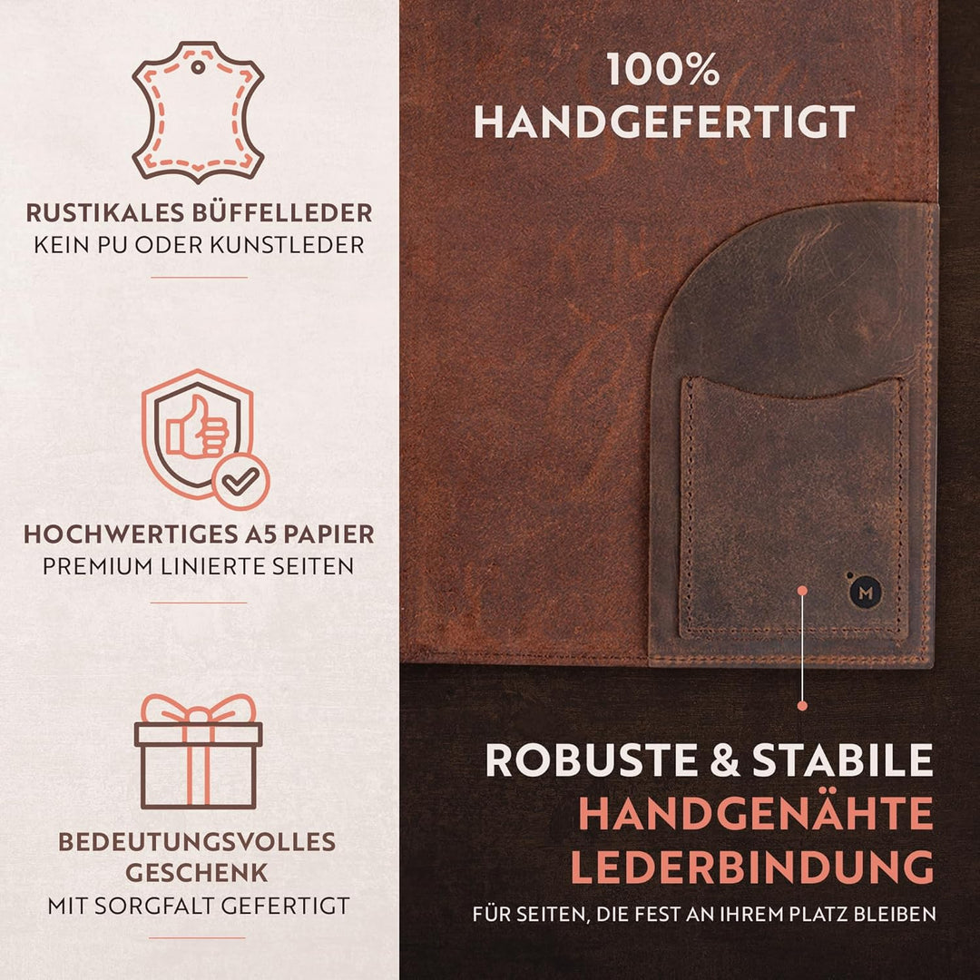 Nachfüllbares Leder Notizbuch - Mit Lebensbaum Prägung - Handgefertigtes Skizzenbuch aus Echtem Lede