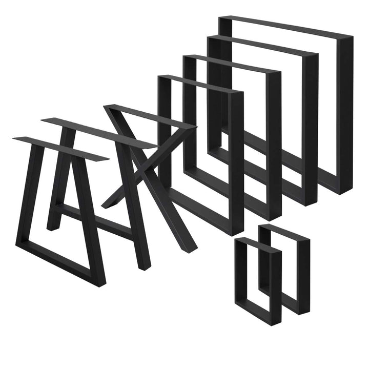 2er Set Tischbeine aus Vierkantprofilen, 90x72 cm, Schwarz, pulverbeschichtete Stahl, Industriedesig