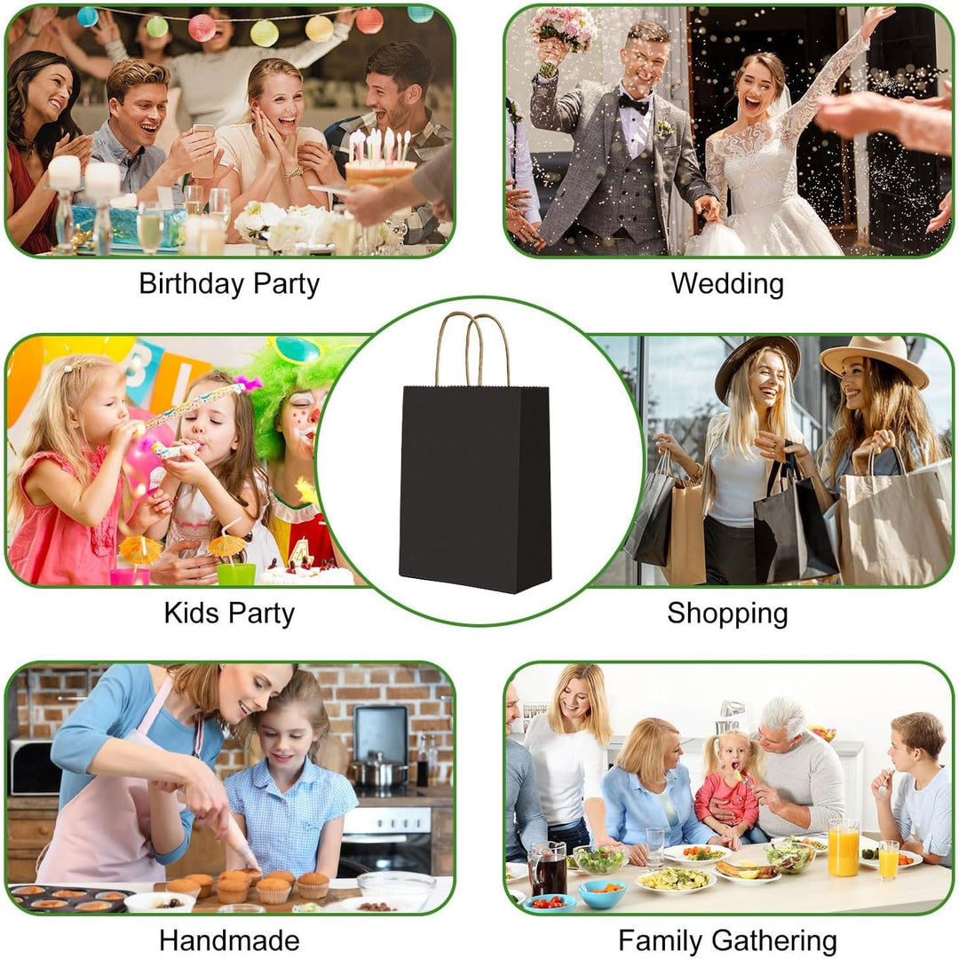 Gucass 50 Stück Klein Papiertüten mit Henkel, Schwarz Kraft Papiertaschen Geschenktüten, 15x8x21cm P