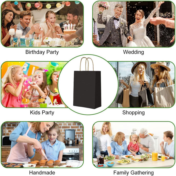 Gucass 50 Stück Klein Papiertüten mit Henkel, Schwarz Kraft Papiertaschen Geschenktüten, 15x8x21cm P