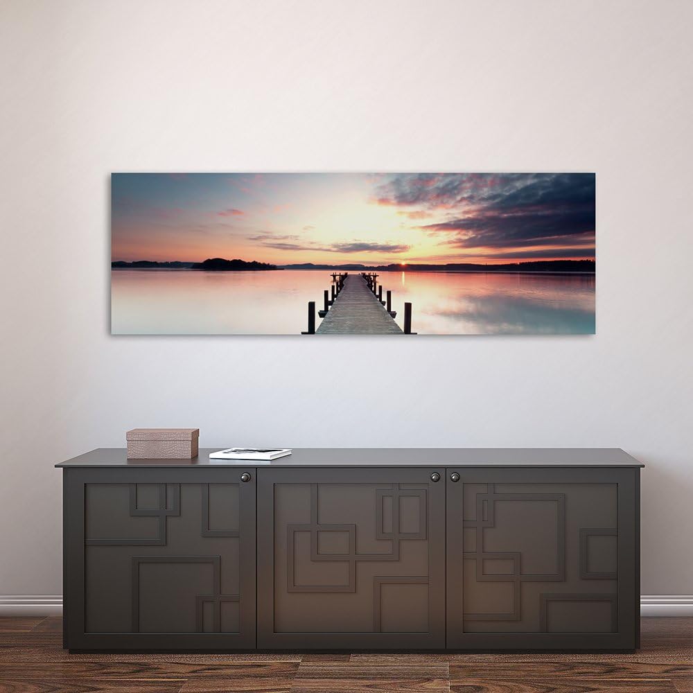 Feeby Frames, Leinwandbild, Bilder, Wand Bild, Wandbilder, Kunstdruck 30x90cm, STEG, SEE, WASSER, SO