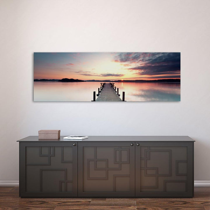 Feeby Frames, Leinwandbild, Bilder, Wand Bild, Wandbilder, Kunstdruck 30x90cm, STEG, SEE, WASSER, SO