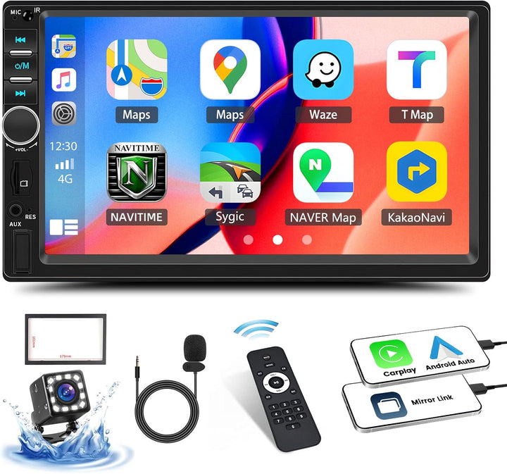 CAMECHO 2 Din CarPlay Autoradio mit Apple CarPlay Android Auto, 7 Zoll Touch Bildschirm Auto Radio m