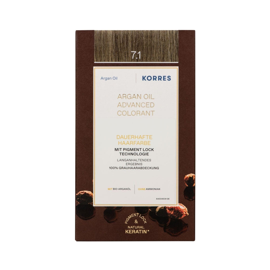 KORRES Argan Oil Colorant – ammoniakfreie Haarfarbe Aschblond 7.1 – 100% Grauhaarabdeckung & vegan f
