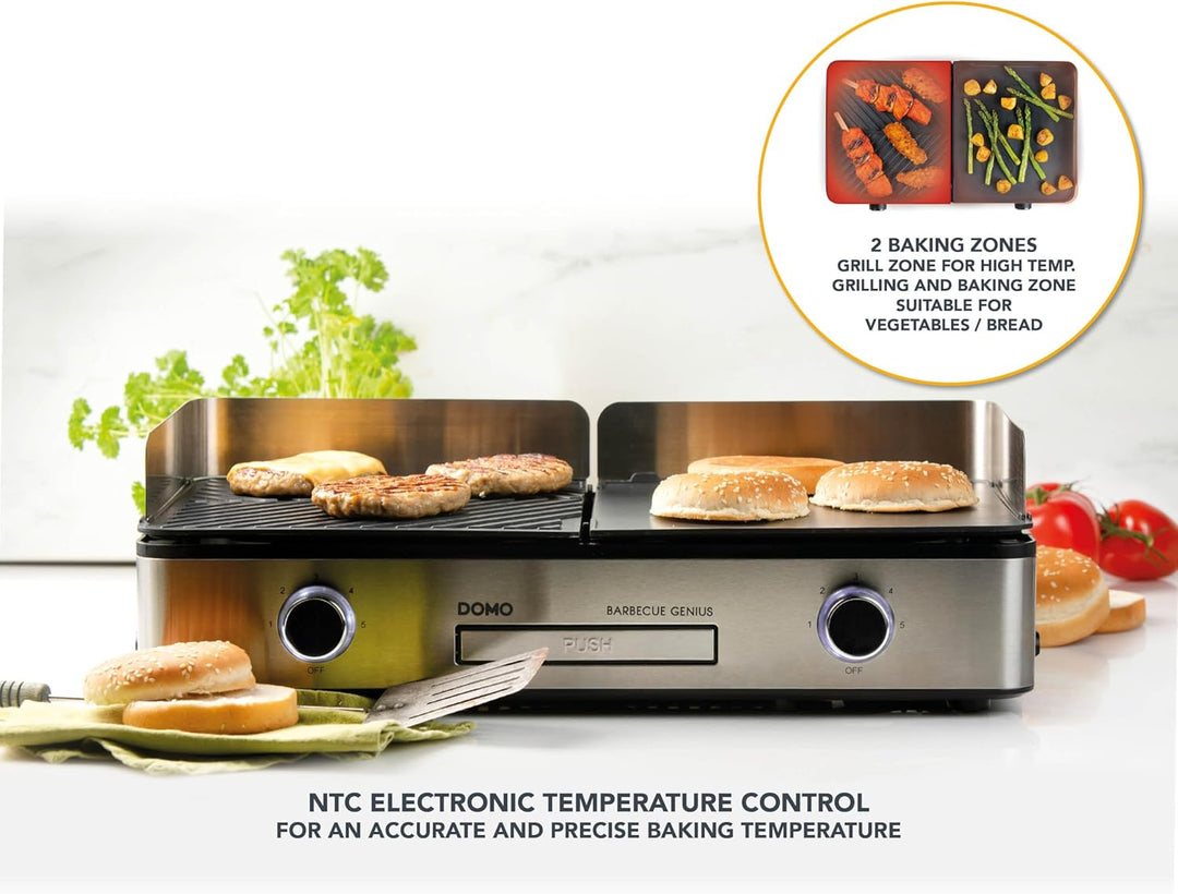DOMO DO9259G Barbecue Genius – Tischgrill elektrisch mit 2 Temperaturzonen – 2400 W – Kontaktgrill &