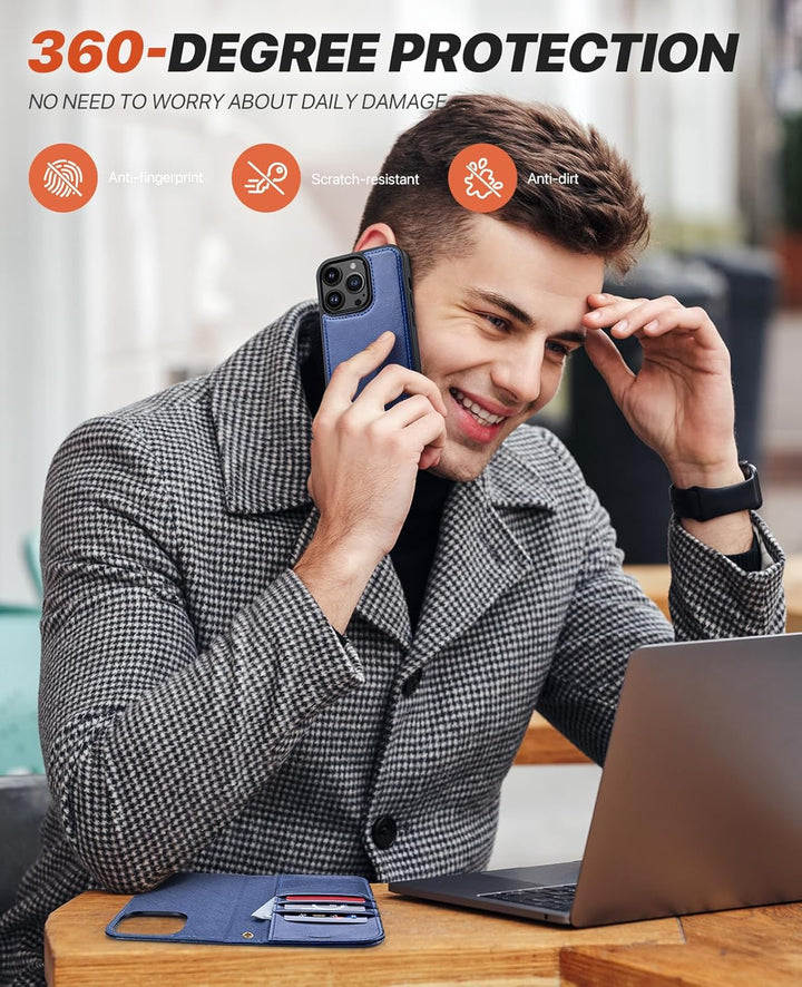 OCASE iPhone 15 Pro Max Hülle(2in1) Leder Stossfestes Case [Abnehmbare magnetische Hülle] [Kabellose