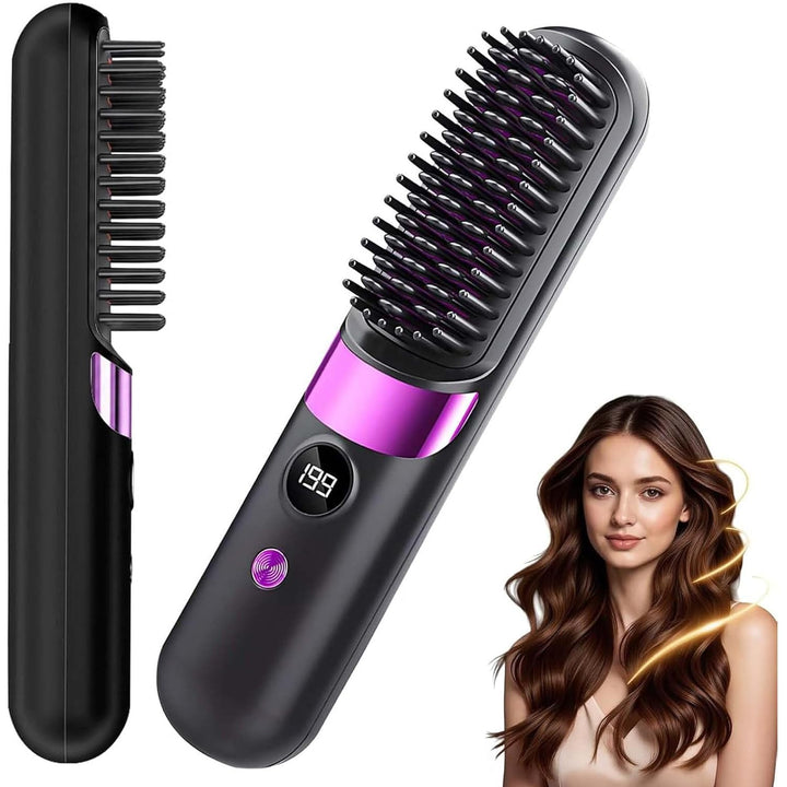 Glättbürste Kabellos, Haarbürste Elektrisch Stylingbürste für Kurze Langes Haare Damen, Haarglätter