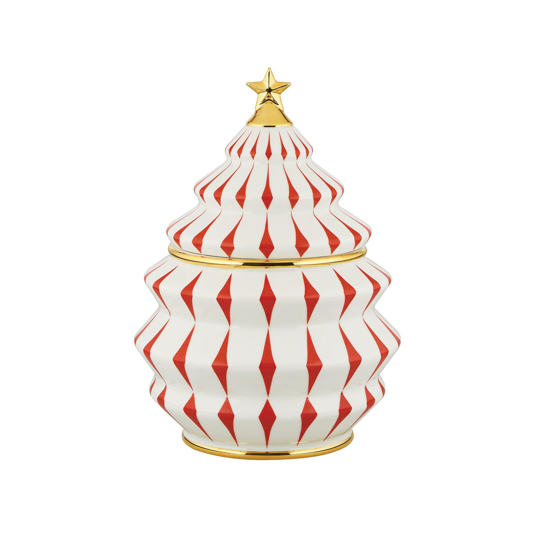 Alessi Delight NZ02 – Weihnachtskeksbehälter aus Porzellan, Rot, Weiss und Gold