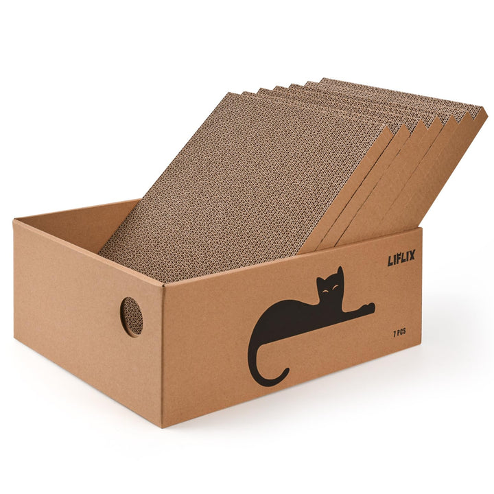 Kratzbrett Katze mit Box, 7Stk. kratzpappe für Katzen mit hochwertiger Karton, Widerstandsfähig Katz