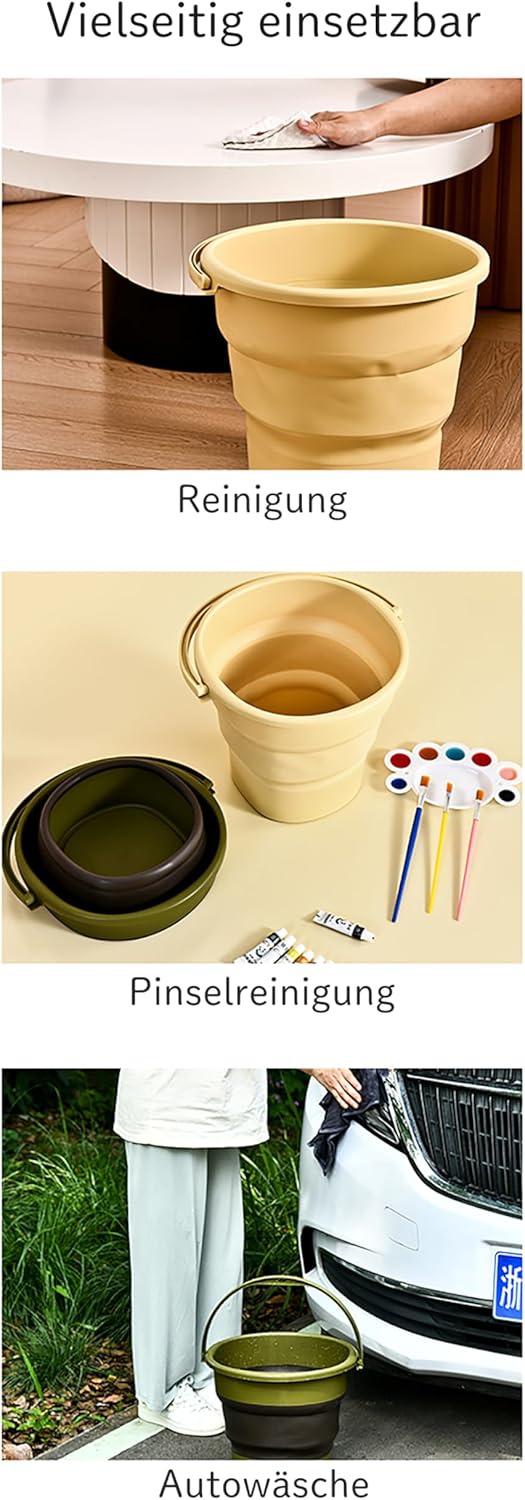 Faltbare Eimer 4L/7L/13L mit Henkel Putzeimer Faltbar für Camping, Angeln, Putzen, Autowäsche Weich