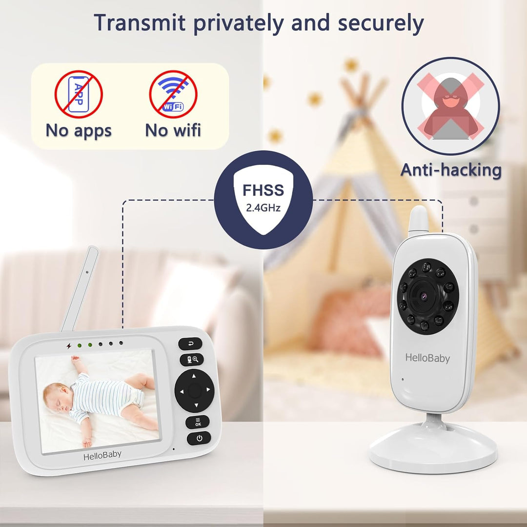 HelloBaby HB2438 Baby Monitor with Camera, Video Baby Monitor Without WiFi, 3.2 Inch Screen, Wired C