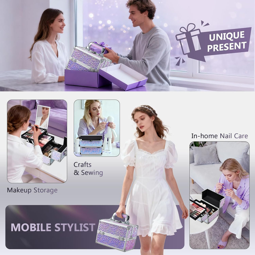 Kosmetikkoffer Schminkkoffer Leer Make up Koffer mit Spiegel Abschliessbare Beauty Case Nagelkoffer