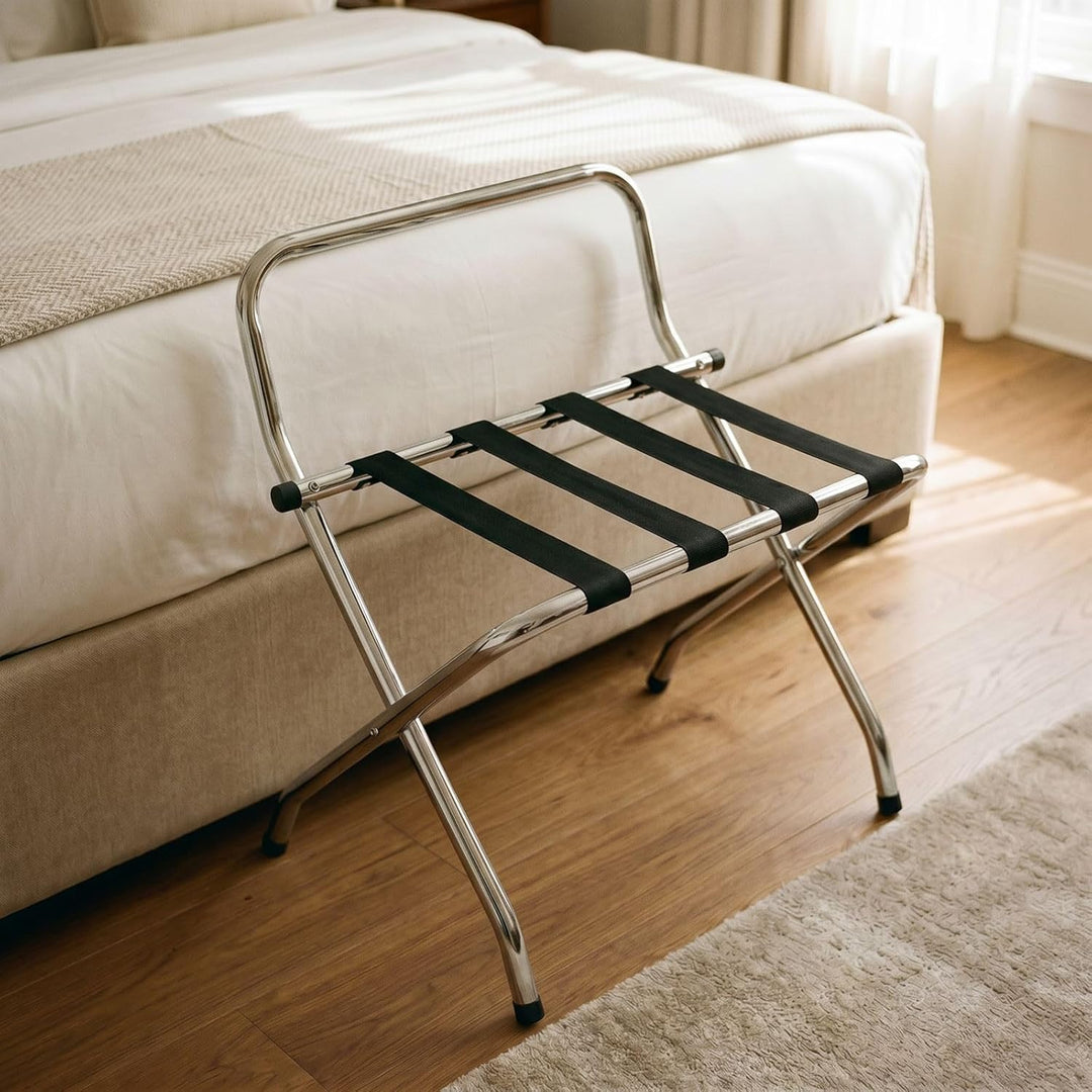 CARO-Möbel Kofferständer Suite mit Wandschutz Kofferbock Kofferablage, Metall verchromt, klappbar, C