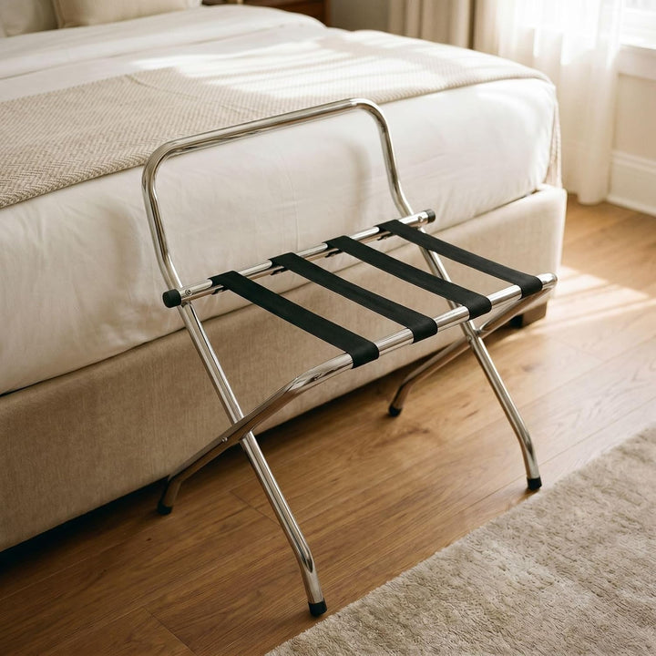 CARO-Möbel Kofferständer Suite mit Wandschutz Kofferbock Kofferablage, Metall verchromt, klappbar, C