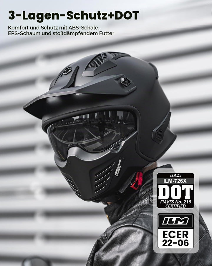 ILM Helm Motorrad Integralhelm Motocross Herren Damen Vintage Retro mit Visier ECE Model 726X XL Sch