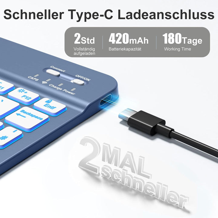 Vobafe Bluetooth Tastatur mit Telefonhalter für iPad Air/Pro/Mini/A16/11/10.9/10.2/iPhone, Kabellose