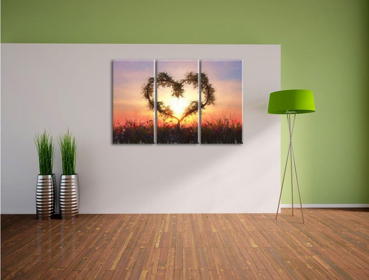 Pixxprint Herz aus Bambus als Leinwandbild/Grösse: 3 Teilig (120x80) cm/Wandbild/Kunstdruck/fertig b