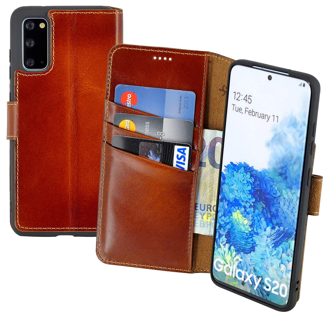 Suncase Book-Style Hülle kompatibel mit Samsung Galaxy S20 Leder Tasche (Slim-Fit) Lederhülle Handyt