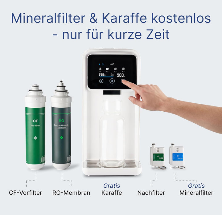HO3 Home One Auftisch Osmoseanlage für Trinkwasser mit 4 Temperaturstufen (RT, 50, 85, 95°C), 5 Stuf