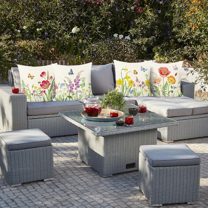 Bonhause 4er Set Kissenbezüge Blumen 45 x 45 cm Blume Garten Schmetterlinge Polyester Leinen Dekorat