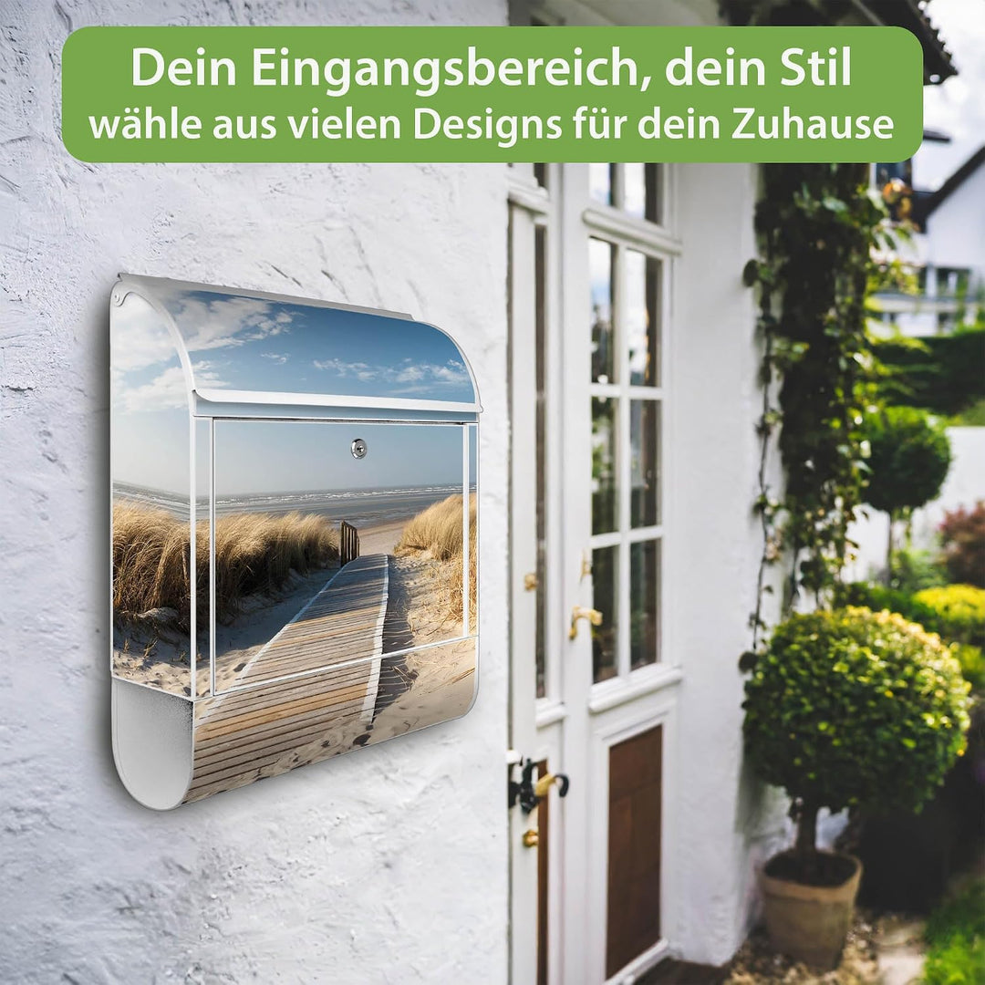 banjado® Design Briefkasten mit Motiv Dünen 39x47x14cm &amp; 2 Schlüssel - Briefkasten Stahl weiss mit Z