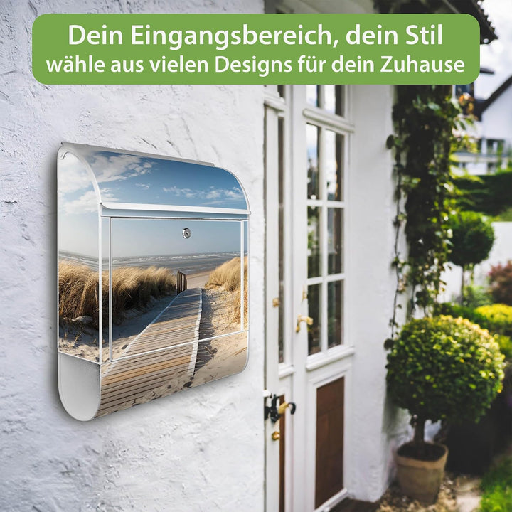 banjado® Design Briefkasten mit Motiv Dünen 39x47x14cm &amp; 2 Schlüssel - Briefkasten Stahl weiss mit Z