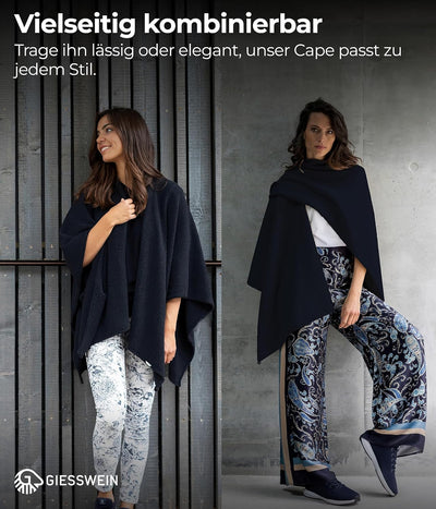 GIESSWEIN Merino Lambswool Cape - Eleganter Feinstrick Überwurf aus Lammwolle, Merinowolle Cape für