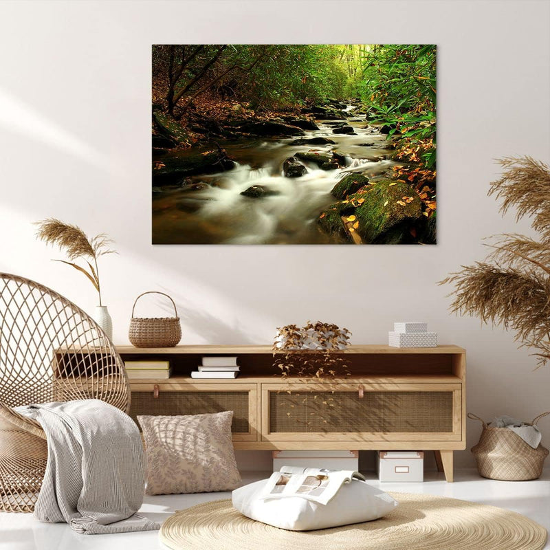 Bilder auf Leinwand 100x70cm Leinwandbild mit Rahmen Bäume Strom Felsen Gross Wanddeko Bild Schlafzi