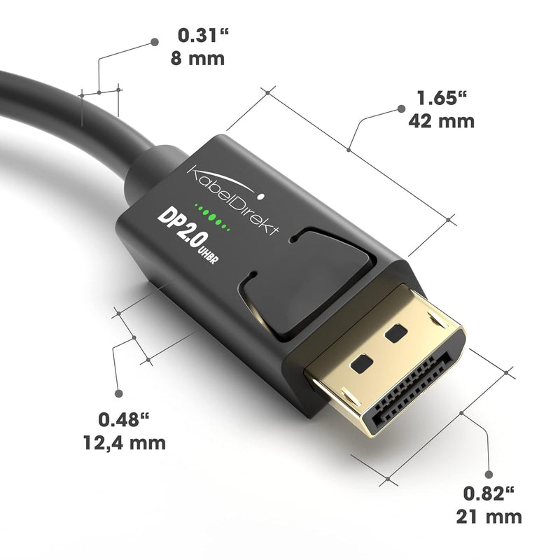 KabelDirekt – 8K Displayport Kabel 2.0 – 2 m – DP 2.0 Kabel mit spezieller A.I.S. Schirmung für Gami