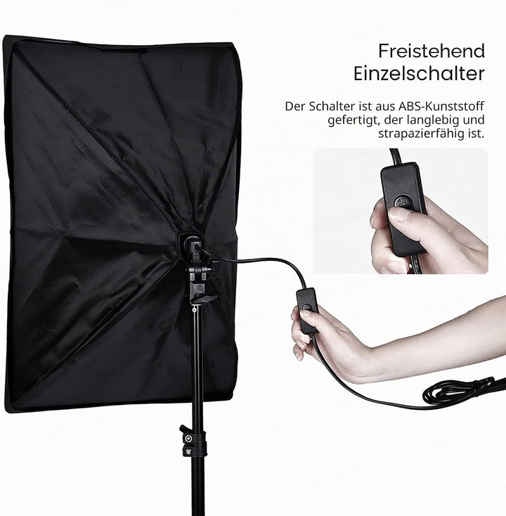 Andoer Softbox-Beleuchtungs-Set mit 3 Softboxen, 50 x 70 cm, 3 LEDs, 135 W, 3 Lichthalterungen, 2 m,