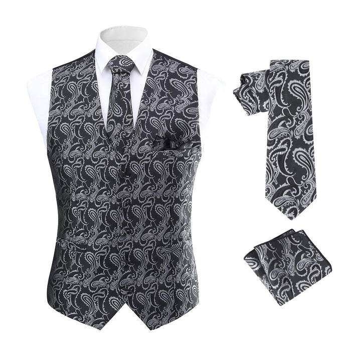Allthemen Herren Anzugweste Paisley Jacquard Weste Krawatte Einstecktuch Anzug Weste Set für Hochzei