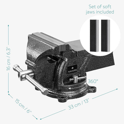 Navaris Schraubstock 125mm mit Schonbacken - aus Gusseisen - 100mm Spannweite - max. 1500kg Spannkra