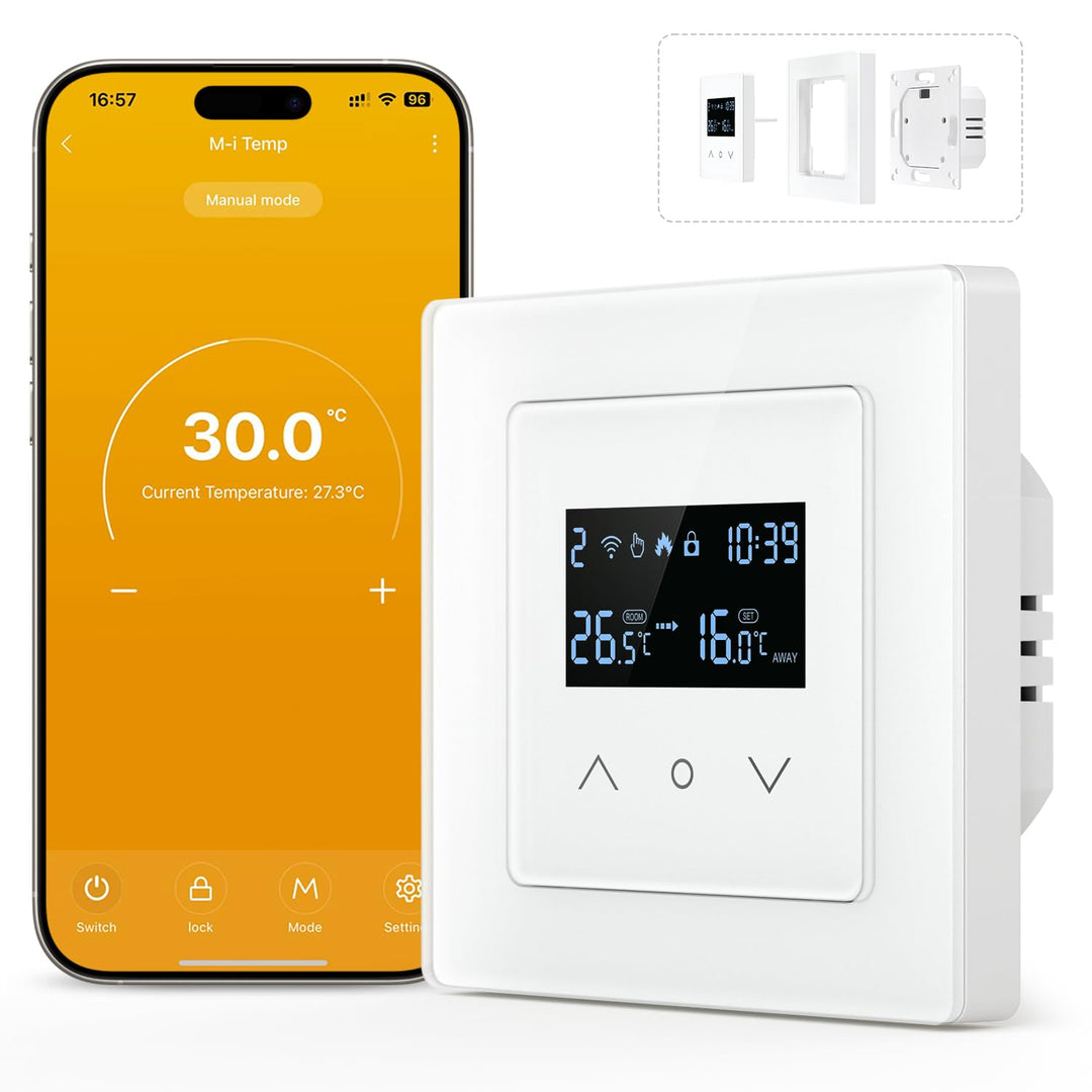 MIUCDA Smart WLAN Thermostat 55x55mm, Wasser Fussbodenheizung Raumthermostat Digital Heizungsthermos