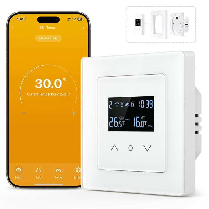 MIUCDA Smart WLAN Thermostat 55x55mm, Wasser Fussbodenheizung Raumthermostat Digital Heizungsthermos