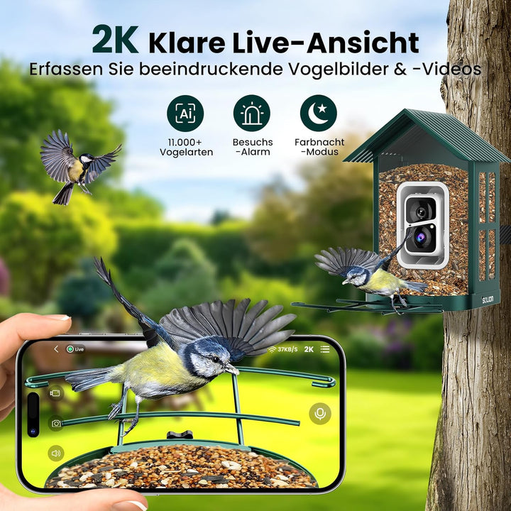SOLIOM Vogelhaus mit Kamera,Vogelfutterspender für den Hinterhof, Vogelfutterhaus mit Video Aufnehme