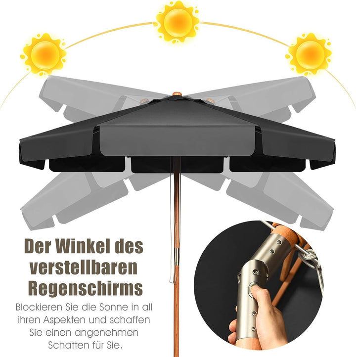 GOPLUS Sonnenschirm Holz 300cm, Gartenschirm beideseitig um 30° knickbar, UV 50+, Terrassenschirm, M