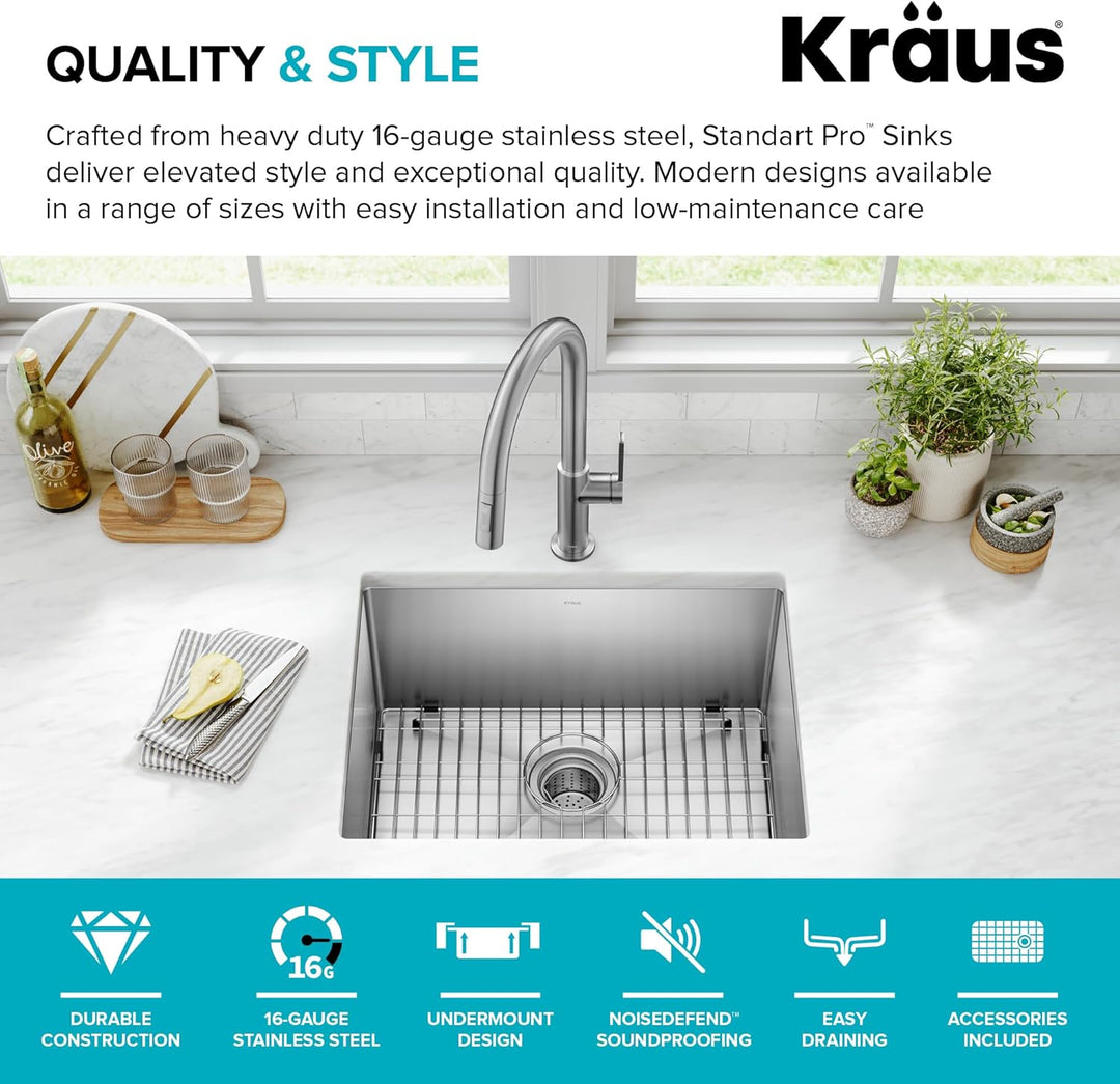 Kraus KHU101-23 Standardart Pro Küchenspüle und Wasserhahn, Edelstahl, 58,42 cm