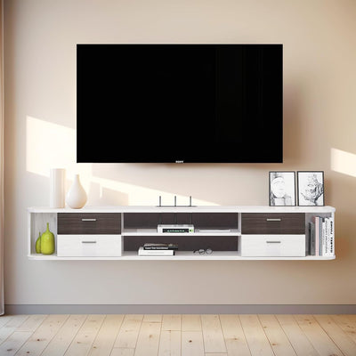 Pmnianhua TV Lowboard TV Schrank aus Holz, TV Board Hängend mit 4 Schubladen, Kabellöcher, Lowboard