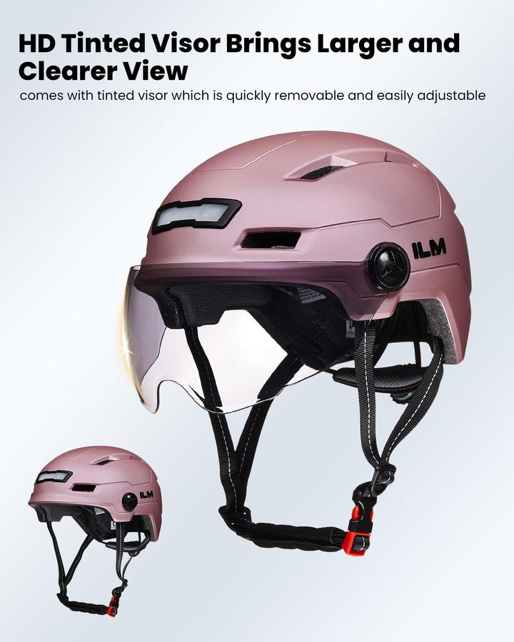 ILM Fahrradhelm mit Visier und LED Licht Mountain&Road Fahrradhelme für Damen und Herren Fahrradhelm